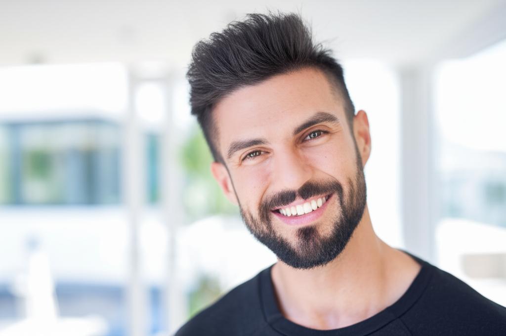 A man smiling confidently, perhaps looking younger and more energetic than in the previous image, soft focus background, realistic photo