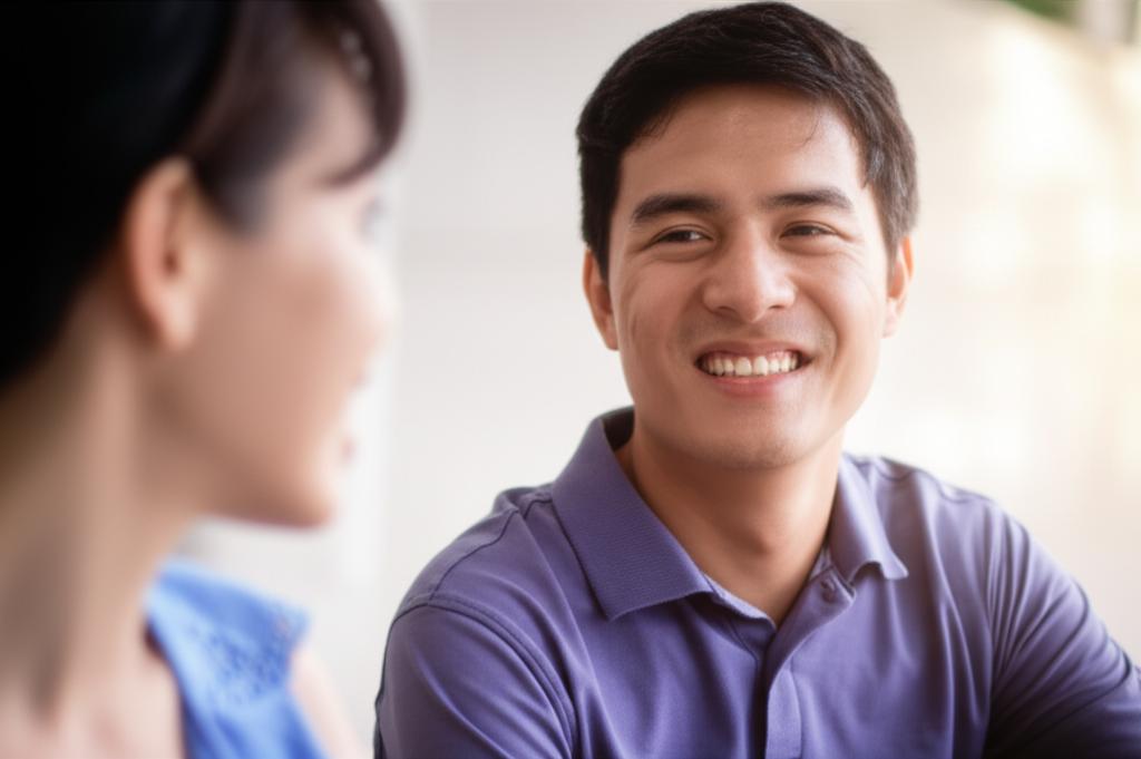 Smiling man in Thailand looking relaxed and confident, enjoying time with his partner